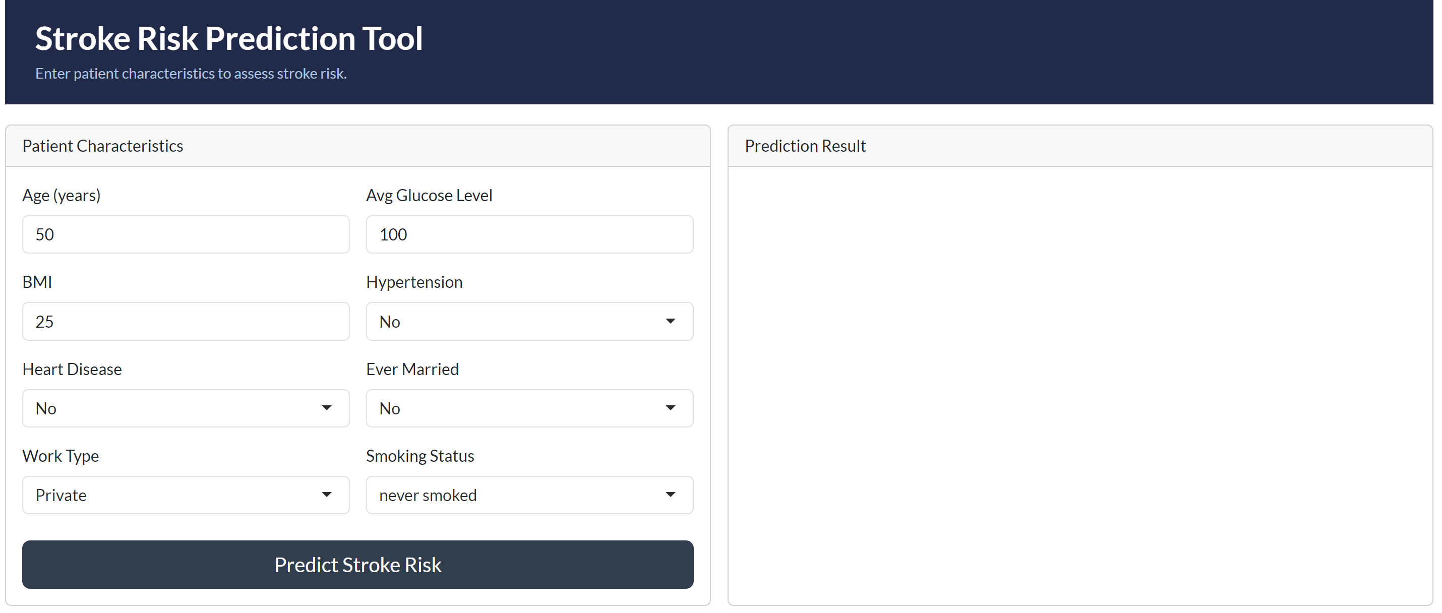 Stroke Risk Prediction Tool — Patient Input Interface